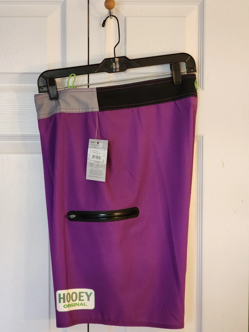 HOOEY Purple Board Shorts with Gray Waistband and Neon Green Drawcord Size XL